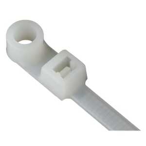 Catamount Integrated Mounting Hole Cable Tie, Natural Nylon 6.6, Max Temp 85°C (185°F), Indoor, Length 309mm (12.1"), Tensile Strength 222 N (50 lbs), #10 Screw for Mounting, 500 Pack