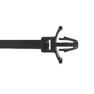 Catamount Push Mount Cable Tie, Black Nylon 6.6 Max Temp 105°C (220°F), Weather/UV Resistant, Indoor/Outdoor, Length 122.52mm (4.824"), Tensile Strength 220 N (50 lbs), Mounting Hole 6.35mm (.25")