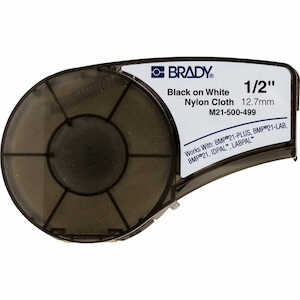 Brady Aggressive Adhesive Multi-Purpose Nylon Labels with Ribbon for M210, M211, BMP21-PLUS Printers, .5" W x 16' L