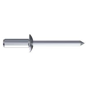 1/8" Nominal Dia., Domed Head Blind Rivet, Closed End, Aluminum Alloy, Grip Range .063"-.125", Hollow Core
