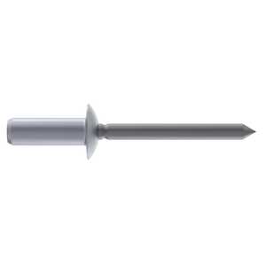 1/8" Nominal Dia., Domed Head Blind Rivet, Closed End, Aluminum Alloy, Grip Range .032"-.062", Filled Core