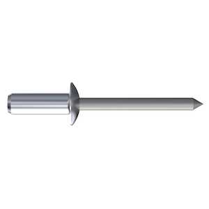 1/4" Nominal Dia., Domed Head Blind Rivet, Closed End, Aluminum Alloy, Grip Range .126"-.250", Hollow Core