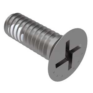 1/4-28 X 1" Long, Offset Cruciform, 100 Degree Flat Head Screw, A286 Stainless, PCTFE Optional Locking Element