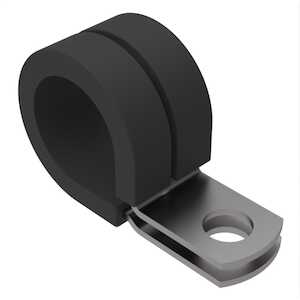 1" ID, Cushioned Cable Clamp, Stainless Steel, Passivated, Chloroprene Rubber Cushion, Without Wedge