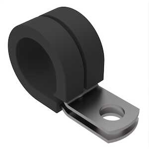 1" ID, Cushioned Cable Clamp, Stainless Steel, Passivated, Chloroprene Rubber Cushion, With Wedge