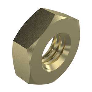 0-80 Hex, Small Pattern, Machine Screw Nut. Brass, Cadmium.
