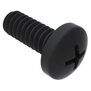 1/4"-28 x 1" Long, Ribbed Cruciform Recess, Pan Head Machine Screw, A286 Stainless, Black Oxide