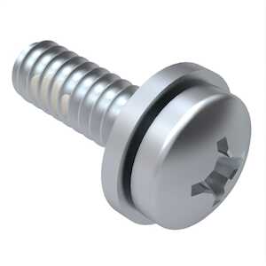 2-56 X .285" L, Phillips, Pan Head, SEMS Machine Screw, Flat Washer. Steel, Zinc Clear Trivalent/48 Hr .0002 Thick, Nylon Patch. Screw per ASME B18.6.3