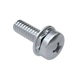 1/4"-20 X 1" L, Phillips, Pan Head SEMS Machine Screw, Square Cone Lock Washer, Steel, Zinc Clear Trivalent. Screw Per ASME B18.6.3