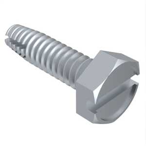 #10 X 1/2" Long, Indented Hex Head, Type F Thread Cutting Screw, Slotted, Steel, Zinc Clear Trivalent. Specification - ASME B18.6.3