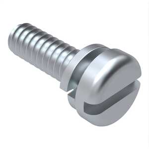 10-32 X 1/2" L, Slotted, Pan Head, SEMS Machine Screw, Split Lock Washer, Steel, Zinc Clear Trivalent. Specification - ASME B18.13