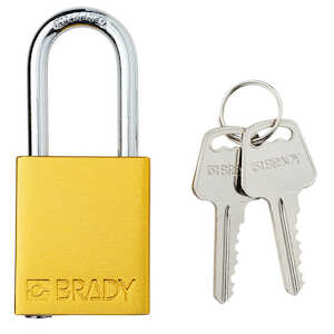Brady Aluminum Safety Lockout Padlock, 1.5" Steel Shackle, Keyed Different, Yellow