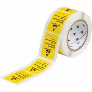 Brady ATTENTION CONTENTS STATIC SENSITIVE HANDLING Labels, 2.5" H x 1.812" W, Black on Yellow