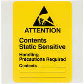 Brady ATTENTION CONTENTS STATIC SENSITIVE HANDLING Labels, 2.5" H x 1.812" W, Black on Yellow