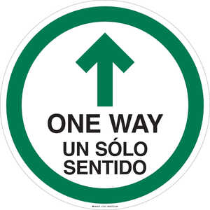 Brady Bilingual ONE WAY UN SÓLO SENTIDO Floor Sign, Vinyl, 17", Black/Green on White - OBSOLETE