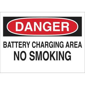 Brady DANGER Battery Charging Area No Smoking Sign, 7" H x 10" W, Polyester