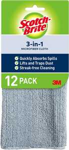 3M Electronics Scotch-Brite Microfiber 3-in-1 Cleaning Cloth 9070, 12/Pack