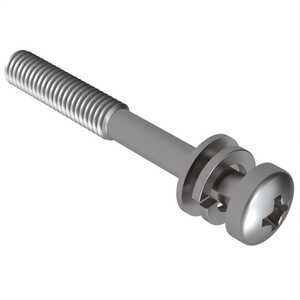 M3 X 25mm L, Phillips, Captivated Pan Head Captivated SEMS Machine Screw, Flat & Split Lock Washers, Stainless Steel, Passivated, Flat Washer O.D. 6mm