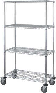 Quantum Storage Mobile Cart, Steel, Chrome Plated, 36" L x 18" W x 69" H