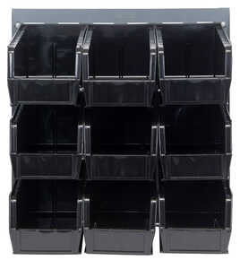 Quantum Storage Louvered Panel, Wall Mounted, Cold-Rolled Steel, Grey, 18" L x 19" H x 11" D, 16 Black Bins