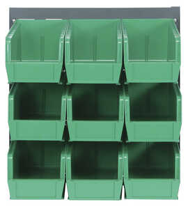 Quantum Storage Louvered Panel, Wall Mounted, Cold-Rolled Steel, Grey, 18" L x 19" H x 11" D, 16 Green Bins