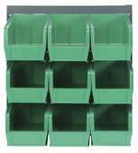 Quantum Storage Louvered Panel, Wall Mounted, Cold-Rolled Steel, Grey, 18" L x 19" H x 11" D, 16 Green Bins
