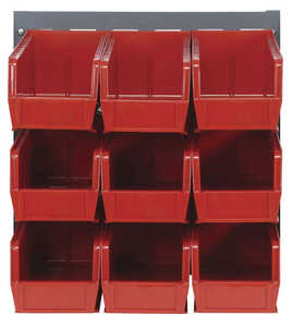 Quantum Storage Louvered Panel, Wall Mounted, Cold-Rolled Steel, Grey, 18" L x 19" H x 11" D, 16 Red Bins