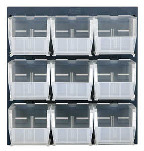 Quantum Storage Louvered Panel, Wall Mounted, Cold-Rolled Steel, Grey, 18" L x 19" H x 11" D, 16 Clear Bins