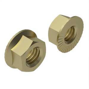 1/4" - 20 Serrated Flange Locknut, 7/16" W, 15/64" H, Grade 8 Steel, Zinc Yellow Trivalent