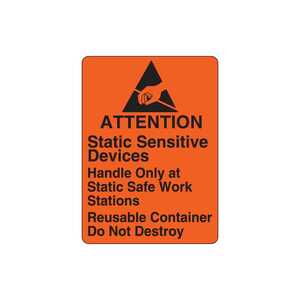 Brady ATTENTION STATIC SENSITIVE DEVICES HANDLE ONLY AT STATIC SAFE WORK STATIONS Labels, 2.5" H x 1.812" W