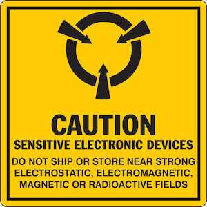 Brady CAUTION SENSITIVE ELECTRONIC DEVICES DO NOT SHIP OR STORE NEAR STRONG ELECTORSTATIC… Labels, 4" H x 4" W x .0036" D, Black on Yellow